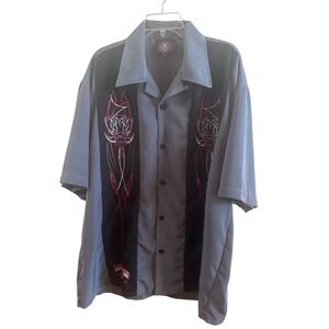 Dragonfly Roadhouse Men's Size XXL Bowling Lounge Y2K Short Sleeve Shirt Flames